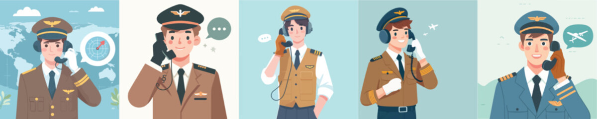 vector set of pilots calling