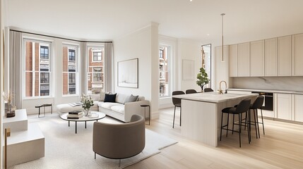 Fototapeta premium Modern apartment interior, city views