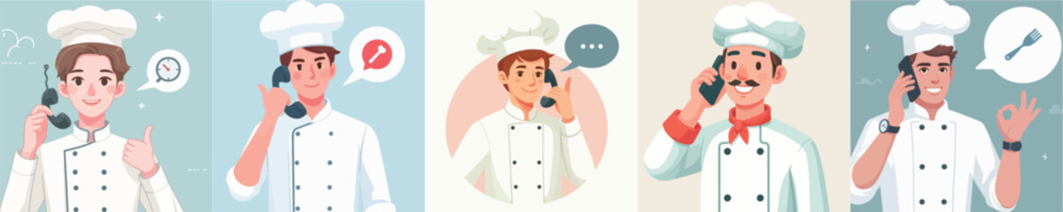 vector set of chefs calling