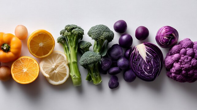 Vibrant gradient of fresh produce representing healthy eating and color spectrum