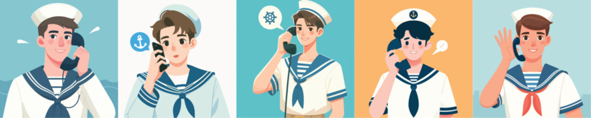 vector set of sailors calling