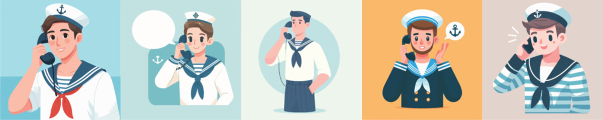 vector set of sailors calling