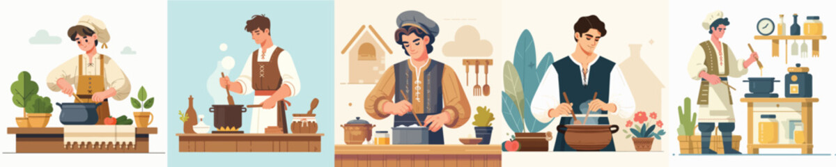 vector set of farmers cooking