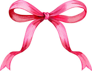 Hand-drawn watercolor pink ribbon. Colored decorative pink bow for cards, invitations, scrapbooking, decor