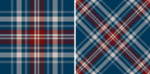 Two Classic Plaid Patterns in Navy Blue, Burgundy, and Cream