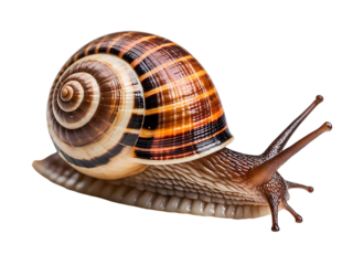 Close-up of a Garden Snail with Brown and Yellow Shell