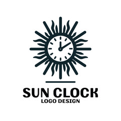 Sun Clock Vector Logo Design