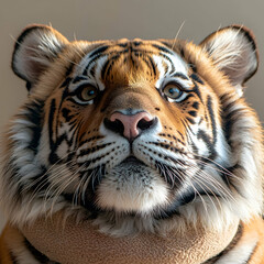Naklejka premium A majestic tiger close-up portrait. Capture the essence of the wild. Great for wildlife photography prints or educational materials. Its beauty is astounding.