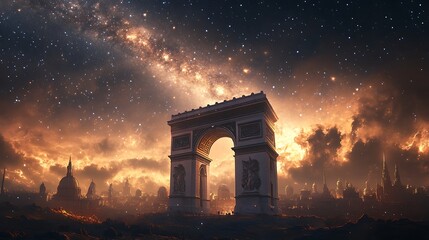 Fototapeta premium Celestial glow illuminates clouds in night sky with meteor high resolution picture