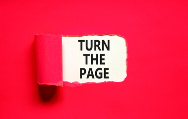 Turn the page symbol. Concept words Turn the page on beautiful white paper. Beautiful red paper background. Business motivational lifestyle turn the page concept. Copy space.