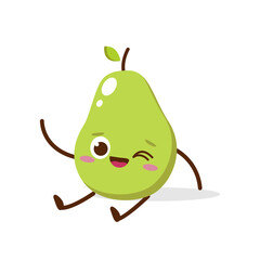 Cute Smiling Green Avocado Character. Kawaii Green Fruit Mascot Style Vector. Cute vector character set in various action emotions. Collection symbols isolated on a white background