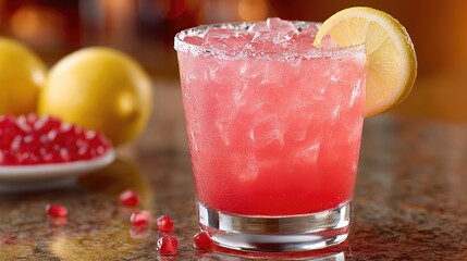 Refreshing Pomegranate Margarita Served in a Cozy Bar During a Vibrant Evening Gathering
