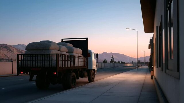 Truck loaded with imported textiles at a border checkpoint