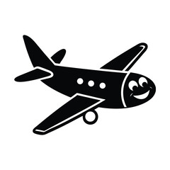 cute cartoon airplane flying smiling vector art silhouette