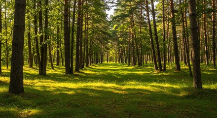 Obraz premium Green Forest Path with Trees