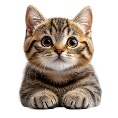 Playful kitten posing home animal portrait indoor close-up. Isolated on transparent background, png.