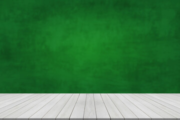 wood table green wall background with sunlight window create leaf shadow on wall with blur indoor green plant foreground.panoramic banner mockup for display of product.eco friendly interior concept