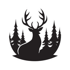 Deer Antler Head Wildlife Illustration