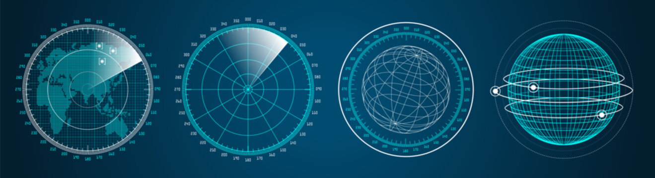Futuristic graphic user interface HUD. Infographic design UI elements and radar screens. Vector illustration.
