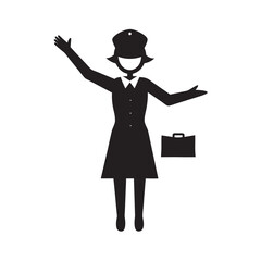 Flight Attendant Serving Cabin Silhouette