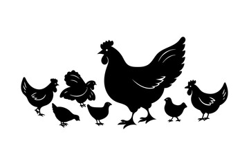 Chickens in Various Poses and Sizes Vector Art Design for Farm and Poultry Illustrations
