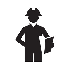 Engineer Analyzing Blueprint Construction Silhouette