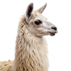 Fototapeta premium Fluffy Llama Profile View on White Background