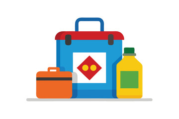Stylized Illustration of Storage Containers and Liquid Bottle in Flat Design