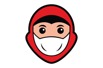 Cartoon character wearing a red hood and a white face mask