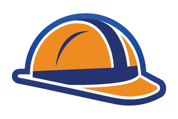 Stylized construction safety helmet vector illustration with blue outline, orange fill