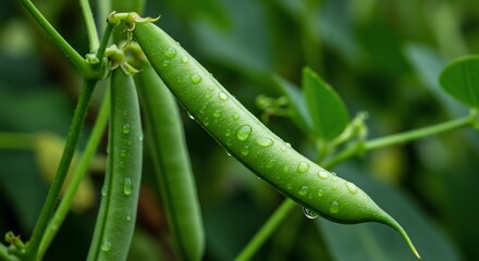Green Bean Pods with Water Droplets