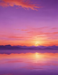 Abstract watercolor sunset; purple and orange tones merge seamlessly ,  image,  fluid