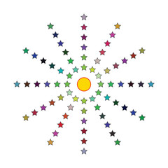 Colorful Starburst Design Featuring Symmetrical Radial Lines of Stars