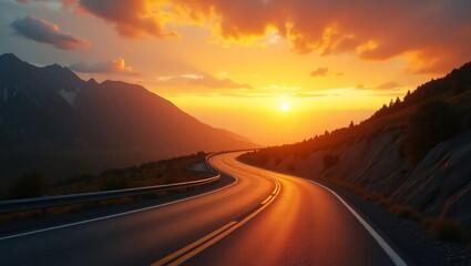Scenic Winding Road at Sunset Mountain Landscape Photography