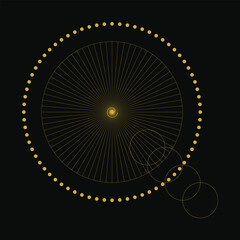 Abstract Golden Circle Design On Black Background Art Illustration
