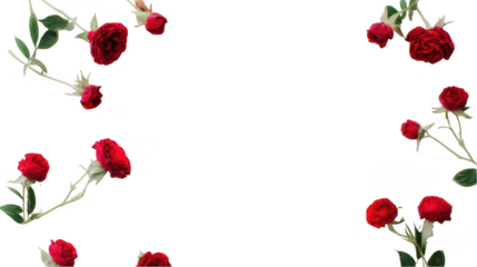 Minimalistic white background with roses, space for text, top view, white color, png, transparent