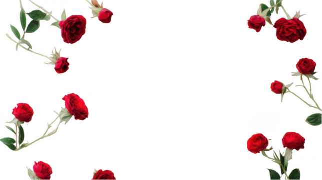 Minimalistic white background with roses, space for text, top view, white color, png, transparent