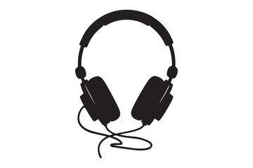 Headphones Icon Silhouette Audio Device Vector Graphic with Wire