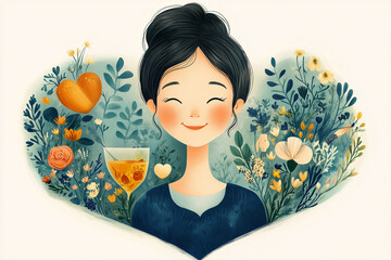 Illustrated infographic with five icons or scenes showing why we love mom (cooking, support, hugs, care, love), bright modern style

