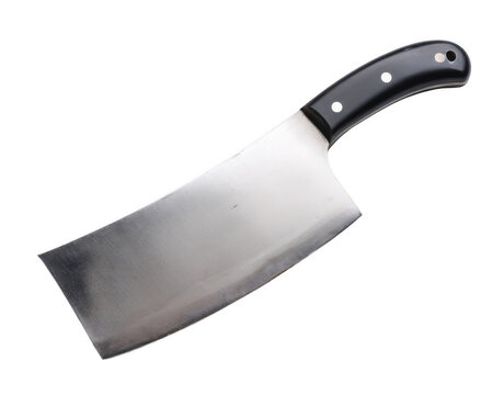 a steel cleaver with a plastic handle on a white background, png, transparent