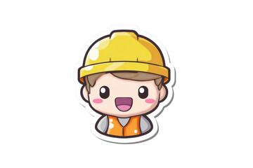 Sticker vector picture, a cute cartoon construction worker on a gray background, png, transparent