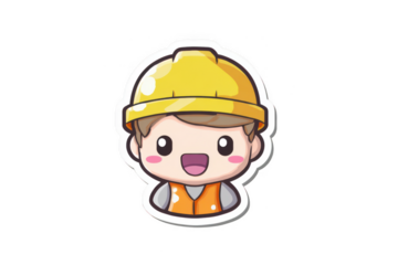 Sticker vector picture, a cute cartoon construction worker on a gray background, png, transparent