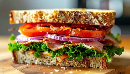 Delicious Ham and Tomato Sandwich on Multigrain Bread