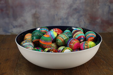 Dyed Easter eggs painted by children