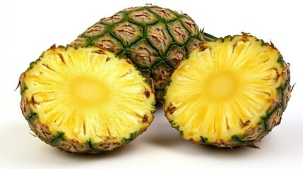 Fresh pineapple halves displayed