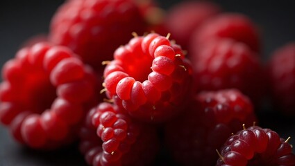 Close-up of Fresh, Juicy Raspberries A Vibrant Image of Summer's Bounty