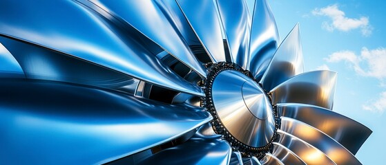 Jet engine spins against backdrop blue sky, representing technological advancement aerospace engineering.