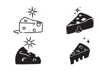 Cheese Icons Vector Set of Tasty Cheese Slice Designs with Sparkle Elements