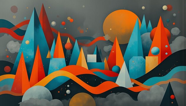 Vibrant Geometric Abstractions: A Mid-Century Modern Composition
