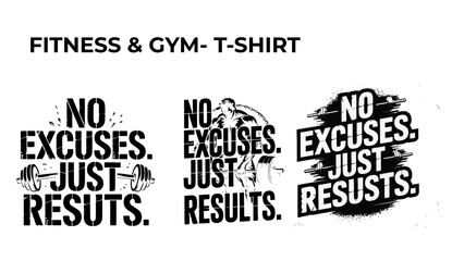 No excuses just result concept fitness & gym t-shirt design vector set